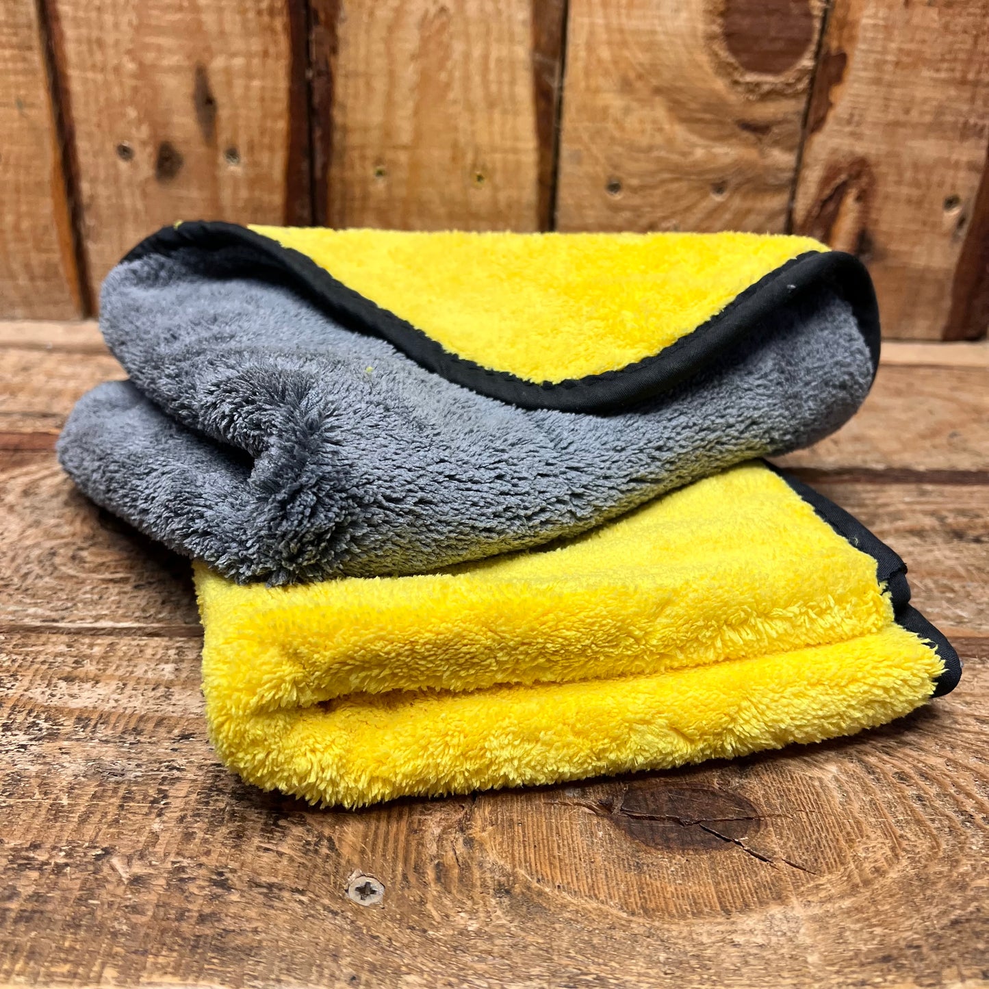 2 Pack- Dense Pile Luxurious Microfibre Towel Yellow/Grey 45x38cm - Interior / Exterior Cloth