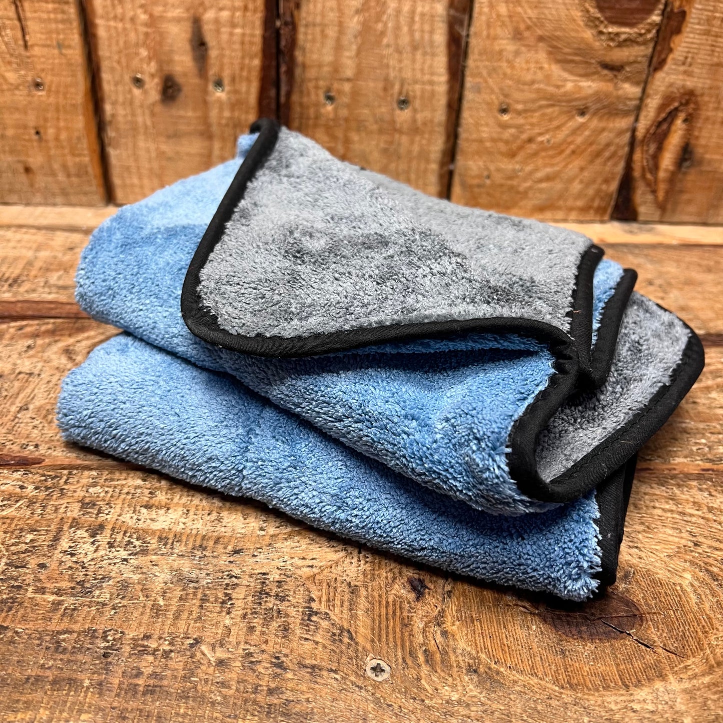 2 Pack- Dense Pile Luxurious Microfibre Towel Blue/Grey 45x38cm - Interior / Exterior Cloth